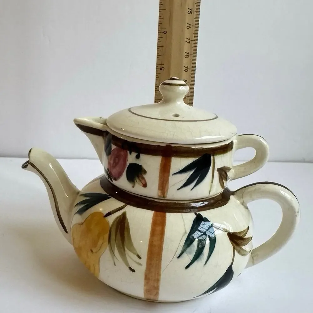 Vintage Tea for One Stacking Set Teapot Creamer Autumn Leaves Pattern Pear Japan
